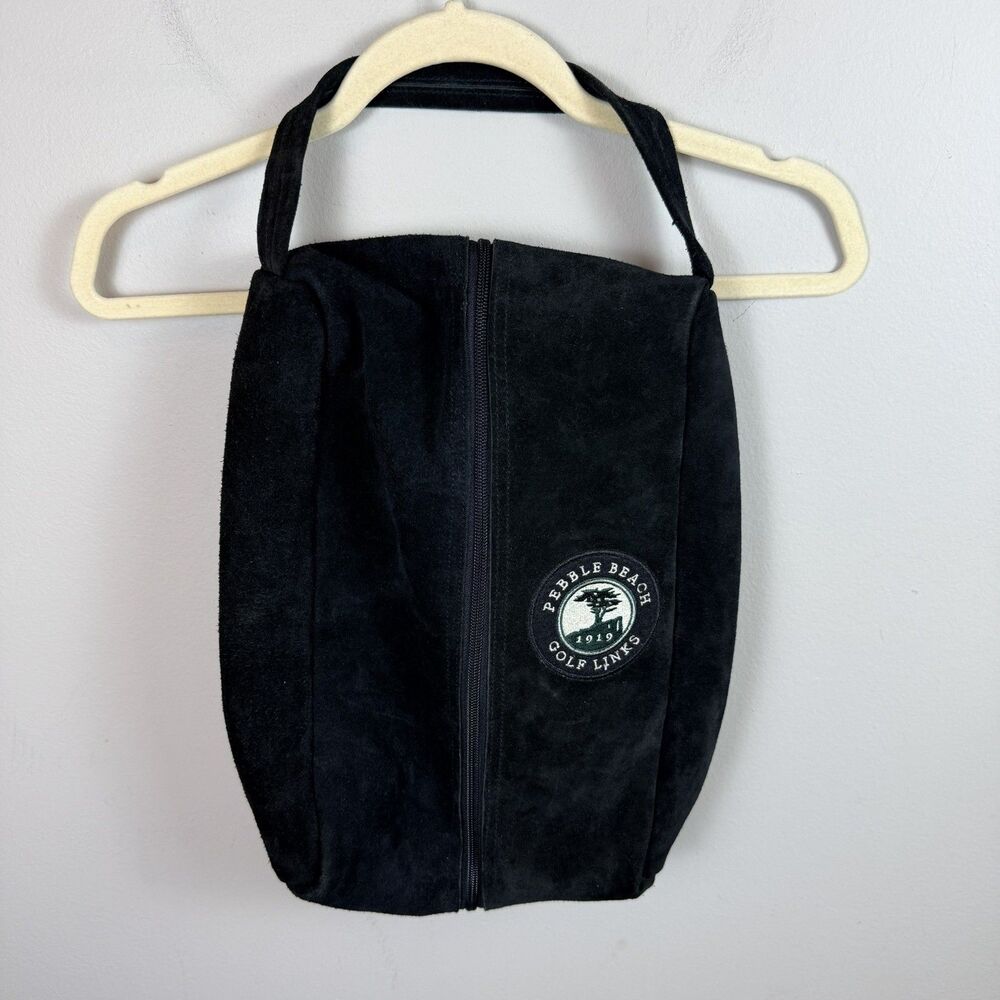 Vintage Pebble Beach Golf Link Shoe Bag Black Suede Felt Zipper Pocket